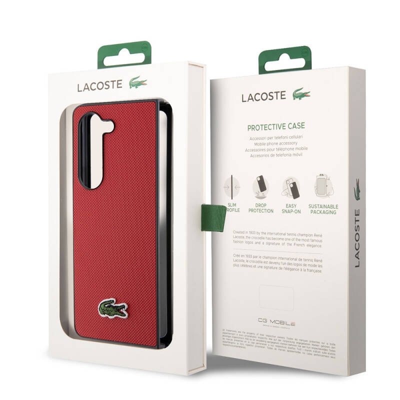 Galaxy Z Fold 5 Case Lacoste Original Licensed PU Pique Pattern Back Surface Iconic Crocodile Woven Logo Cover - 29