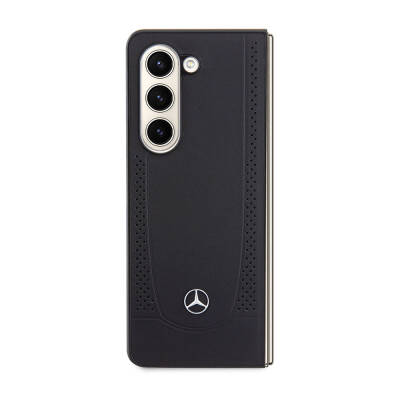 Galaxy Z Fold 5 Case Mercedes Benz Original Licensed Metal Star Logo Urban Leather Cover - 2