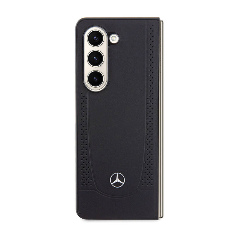 Galaxy Z Fold 5 Case Mercedes Benz Original Licensed Metal Star Logo Urban Leather Cover - 2