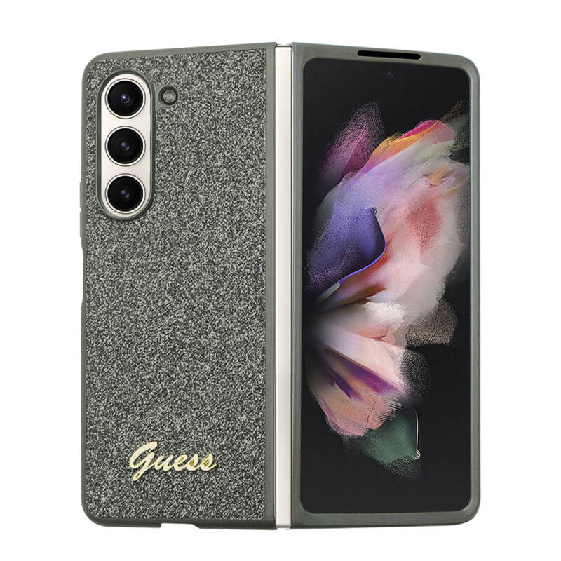 Galaxy Z Fold 5 Kılıf Guess Orjinal Lisanslı Yazı Logolu Glitter Flakes Kapak - 1