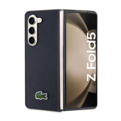 Galaxy Z Fold 5 Kılıf Lacoste Orjinal Lisanslı PU Pike Desenli Arka Yüzey İkonik Timsah Dokuma Logolu Kapak - 9