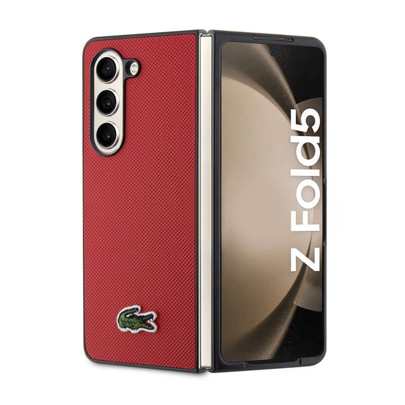 Galaxy Z Fold 5 Kılıf Lacoste Orjinal Lisanslı PU Pike Desenli Arka Yüzey İkonik Timsah Dokuma Logolu Kapak - 23