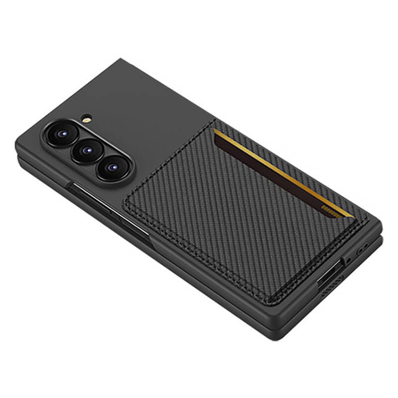 Galaxy Z Fold 6 Carbonfiber Back Surface Zore Card Holder Z-Card Clip Hard Cover - 3