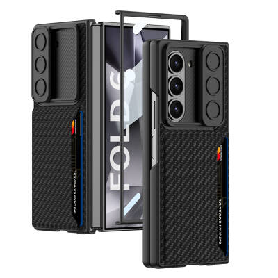 Galaxy Z Fold 6 Case Camera Protected Carbon Fiber Back Surface Zore Card Holder Kıpta Hard Cover - 1