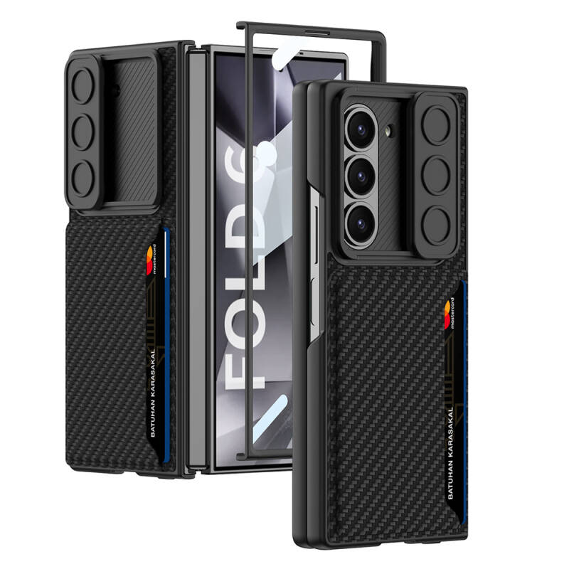 Galaxy Z Fold 6 Case Camera Protected Carbon Fiber Back Surface Zore Card Holder Kıpta Hard Cover - 3