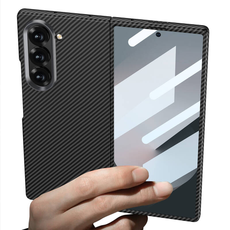 Galaxy Z Fold 6 Case Camera Protected Carbon Fiber Design Back Surface Zore Kıpta Carbon Cover - 13