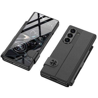 ​Galaxy Z Fold 6 Case Camera Protection, Card Holder, Pen Compartment, Zore Kıpta Marble Drago Case - 7