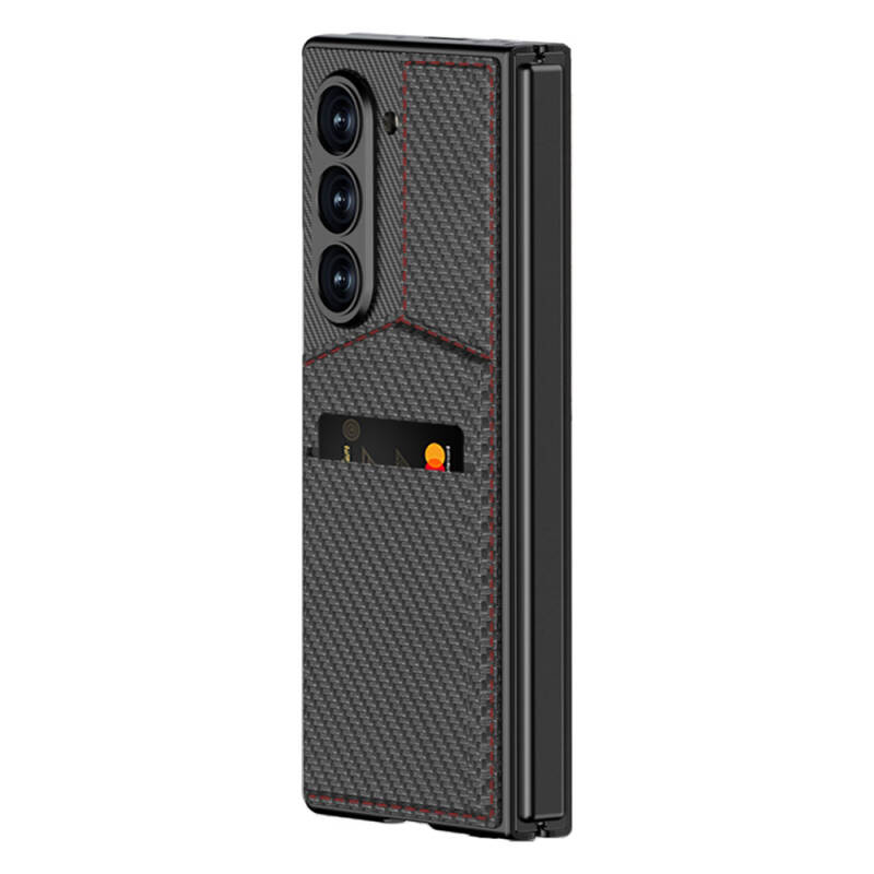 Galaxy Z Fold 6 Case Carbon Fiber Card Holder Zore Kipta Vertical Opening Card Holder Cover - 3