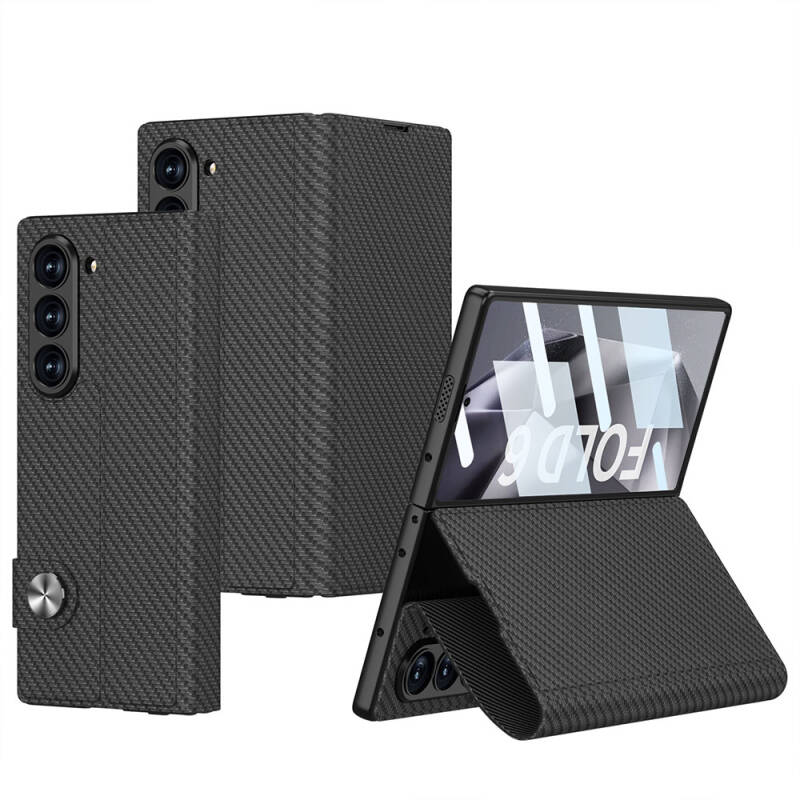 Galaxy Z Fold 6 Case Carbon Fiber Design Magnetic Buckle Card Holder Zore Kipta Zegna Cover - 1