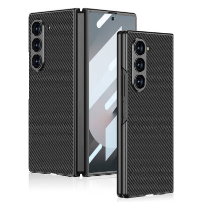 Galaxy Z Fold 6 Case Carbon Fiber Design Titanium Metal Zore Kıpta Caz Cover - 1