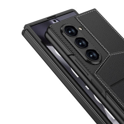 Galaxy Z Fold 6 Case Carbon Fiber Leather Card Holder Zore Kipta Vertical Opening Card Holder Cover - 3