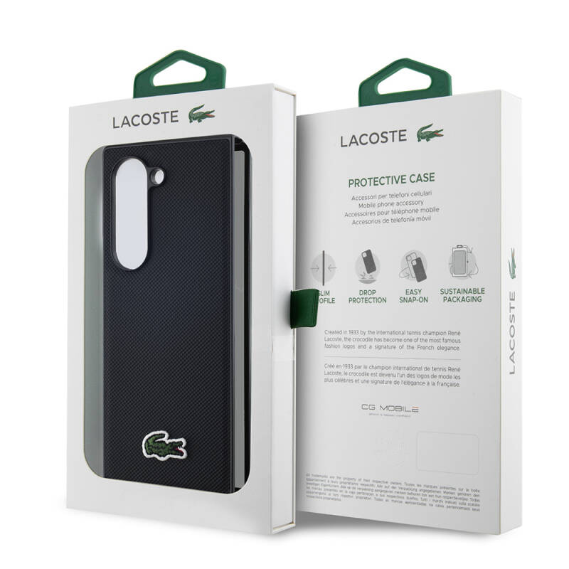 Galaxy Z Fold 6 Case Lacoste Original Licensed PU Pique Pattern Back Iconic Crocodile Woven Logo Cover - 8