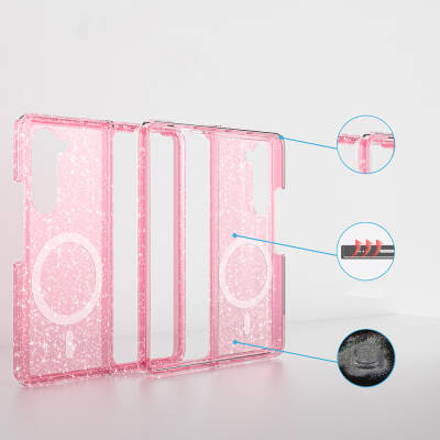 Galaxy Z Fold 6 Case Magsafe Charging Feature Shining Glitter Transparent Colored Zore Allstar Cover - 8