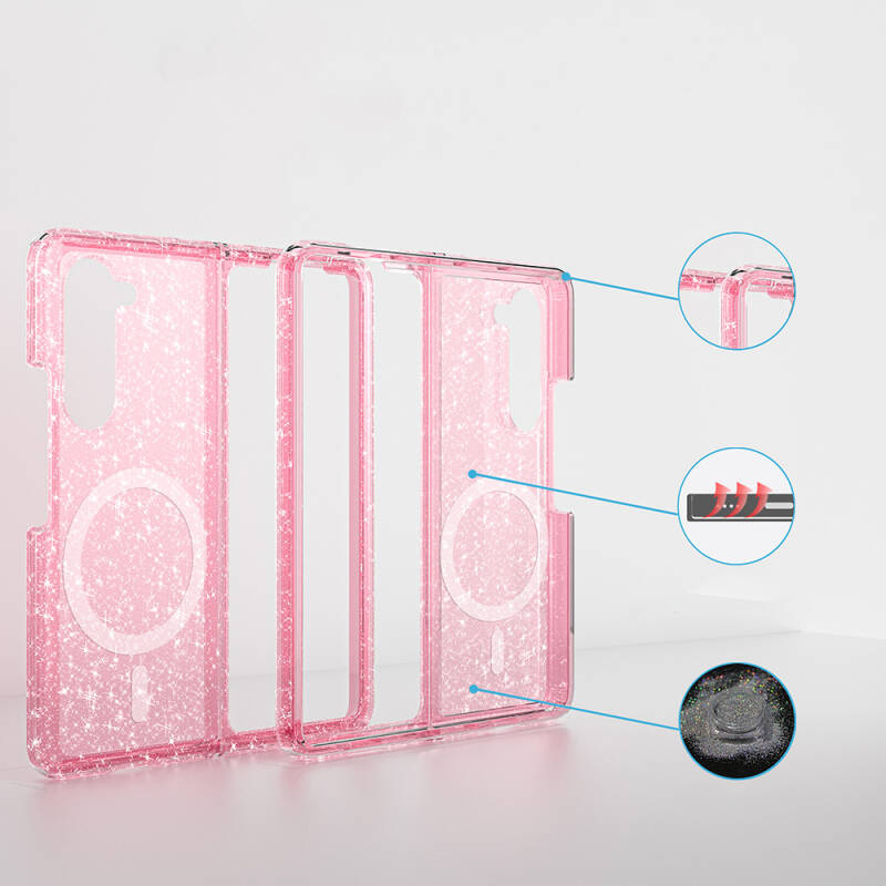 Galaxy Z Fold 6 Case Magsafe Charging Feature Shining Glitter Transparent Colored Zore Allstar Cover - 8