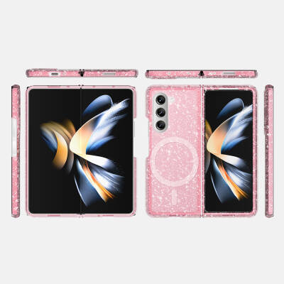 Galaxy Z Fold 6 Case Magsafe Charging Feature Shining Glitter Transparent Colored Zore Allstar Cover - 17