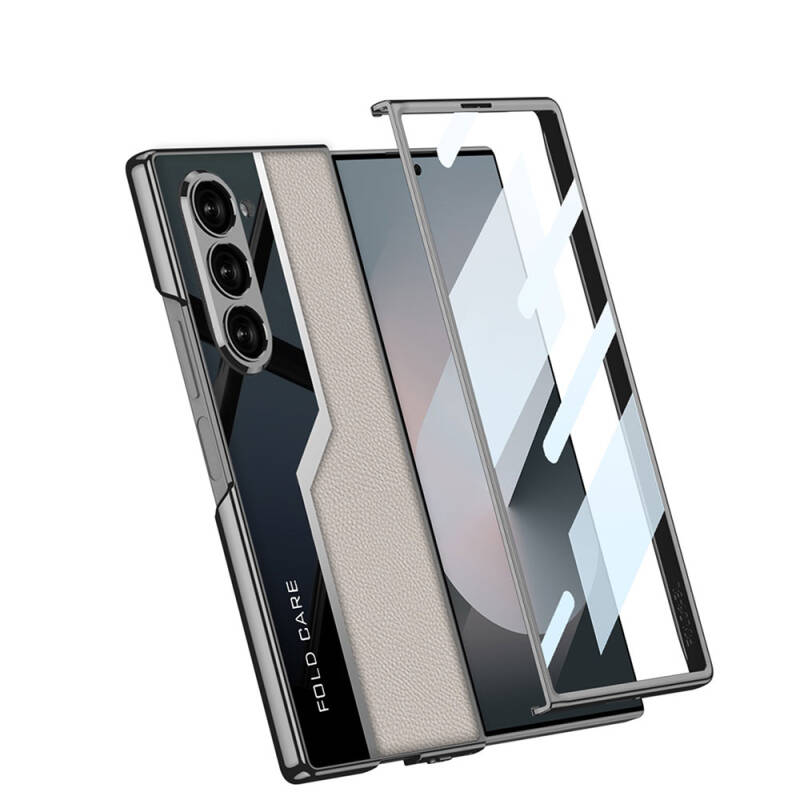 Galaxy Z Fold 6 Case Ultra Thin Camera Protected PC + Leather Back Surface Zore Kıpta Poligan Cover - 3