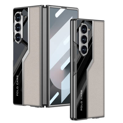 Galaxy Z Fold 6 Case Ultra Thin Camera Protected PC + Leather Back Surface Zore Kıpta Poligan Cover - 6