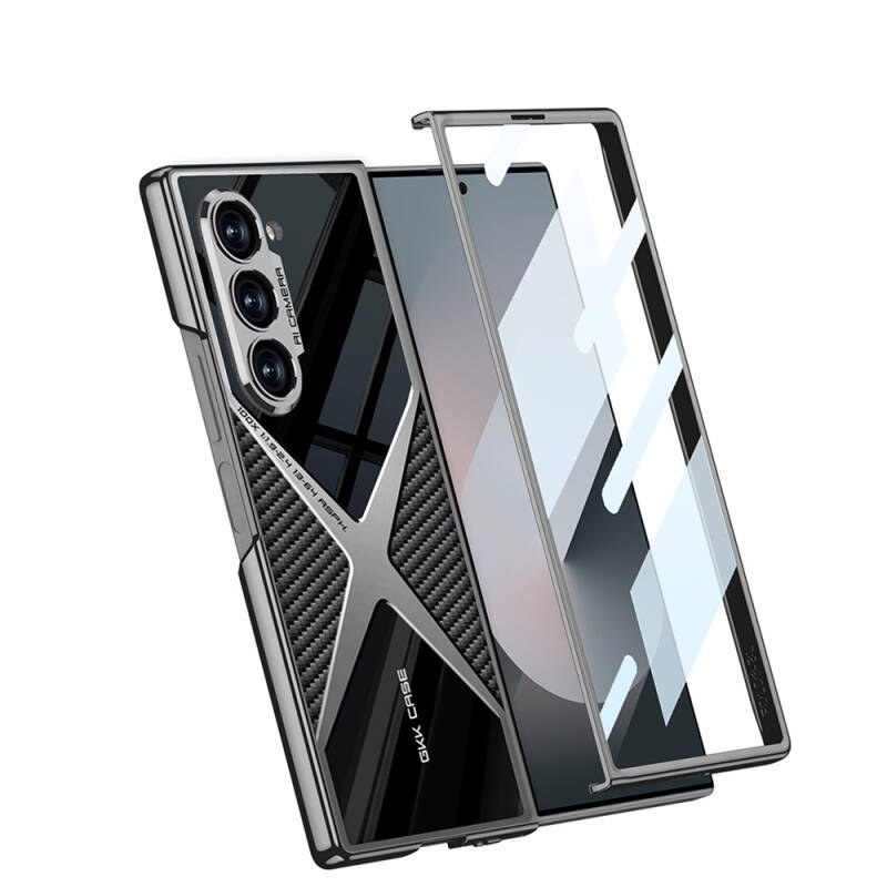 Galaxy Z Fold 6 Kılıf Ultra İnce Kamera Korumalı PC + Karbon Arka Yüzey Zore X-Pro Kapak - 3