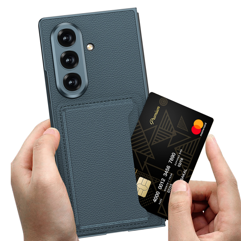 Galaxy Z Fold 7 Artificial Leather Back Surface Zore Card Holder Silicone Cover - 10
