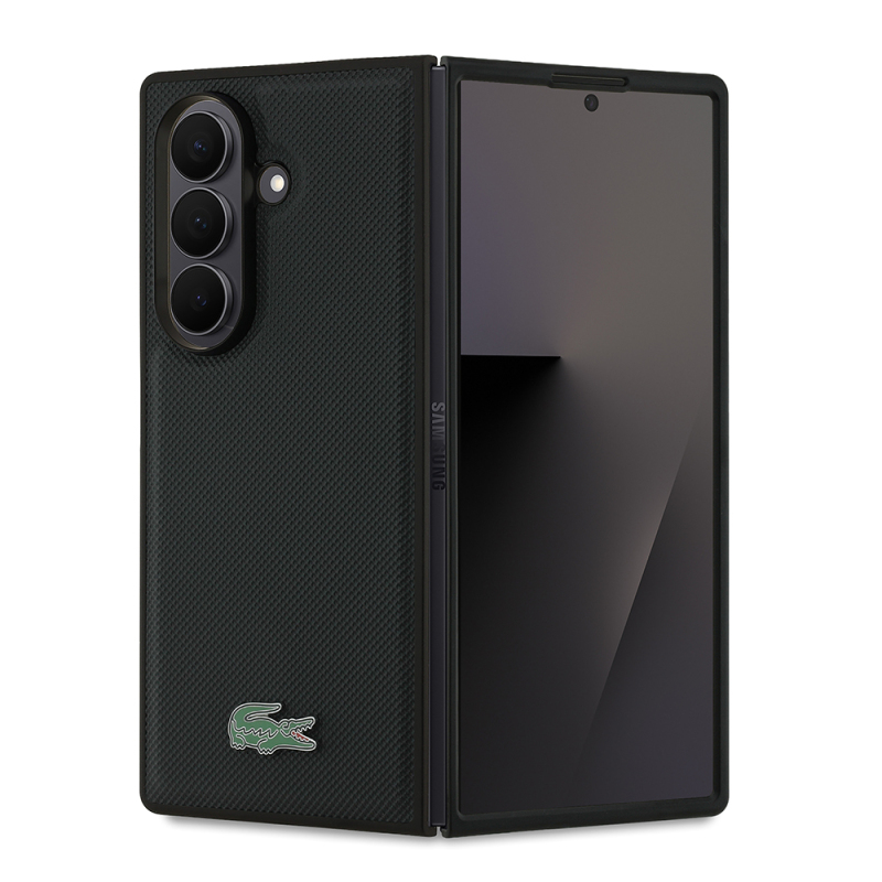 Galaxy Z Fold 7 Case Lacoste Original Licensed M-Safe Charging Feature Pique Patterned Back Surface Iconic Crocodile Metal Logo Cover - 3