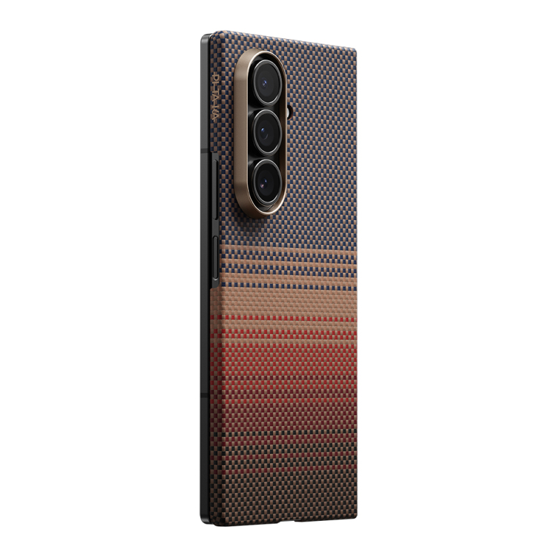 Galaxy Z Fold 7 Case M-safe Charging Feature Aramid Fiber Pitaka Tactile Woven Sunset-Moonrise Series Cover - 1