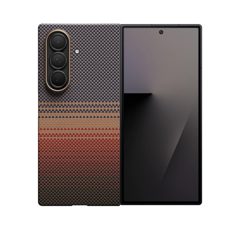 Galaxy Z Fold 7 Case M-safe Charging Feature Aramid Fiber Pitaka Tactile Woven Sunset-Moonrise Series Cover - 4