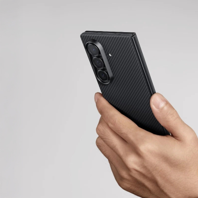 Galaxy Z Fold 7 Case with M-safe Charging Feature 600D Aramid Fiber Pitaka Ultra-Slim Classic Series Black-Gray Twill Cover - 7