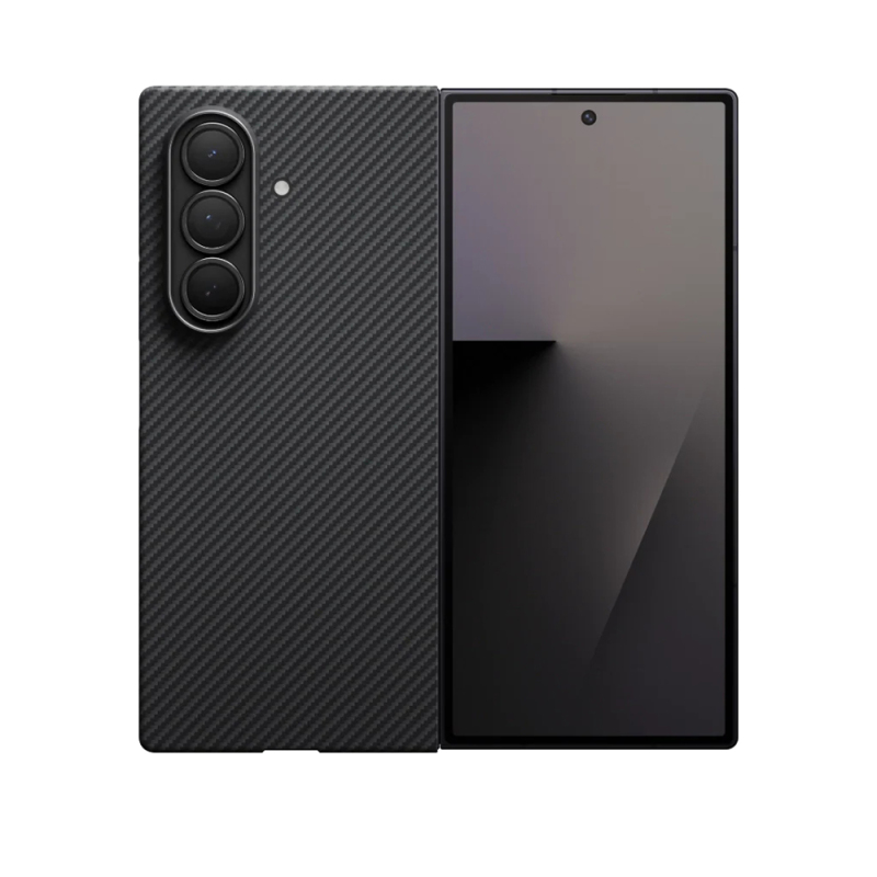 Galaxy Z Fold 7 Case with M-safe Charging Feature 600D Aramid Fiber Pitaka Ultra-Slim Classic Series Black-Gray Twill Cover - 3