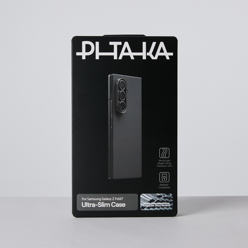 Galaxy Z Fold 7 Case with M-safe Charging Feature 600D Aramid Fiber Pitaka Ultra-Slim Classic Series Black-Gray Twill Cover - 14
