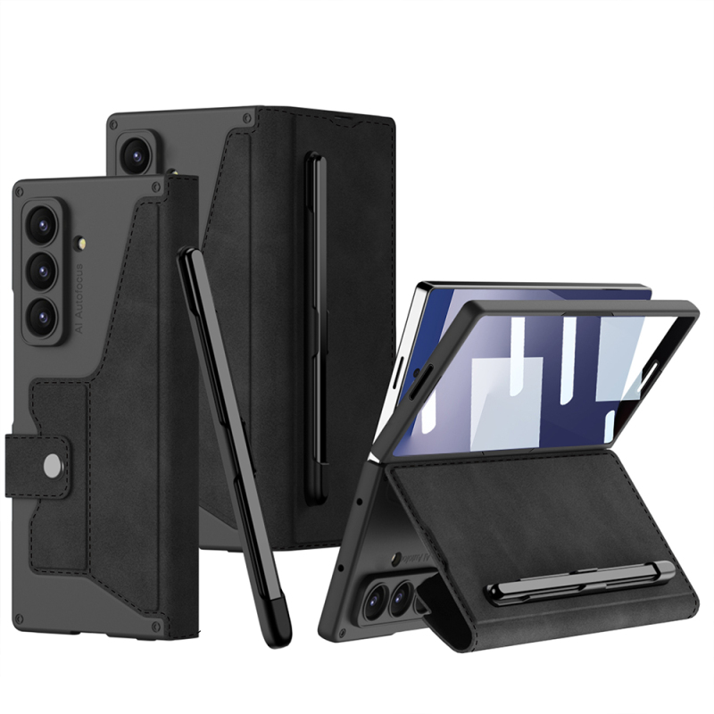Galaxy Z Fold 7 Kılıf Kamera Korumalı Kadife Tasarımlı Zore Kıpta Kalem Bölmeli Fest Kapak - 3