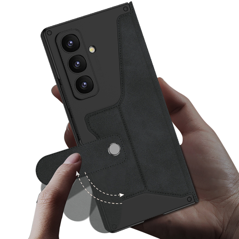 Galaxy Z Fold 7 Kılıf Kamera Korumalı Kadife Tasarımlı Zore Kıpta Kalem Bölmeli Fest Kapak - 6