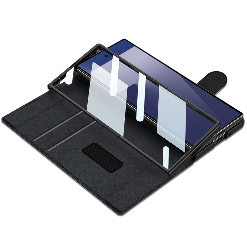 Galaxy Z Fold 7 Kılıf Kamera Korumalı Kadife Tasarımlı Zore Kıpta Kalem Bölmeli Fest Kapak - 7