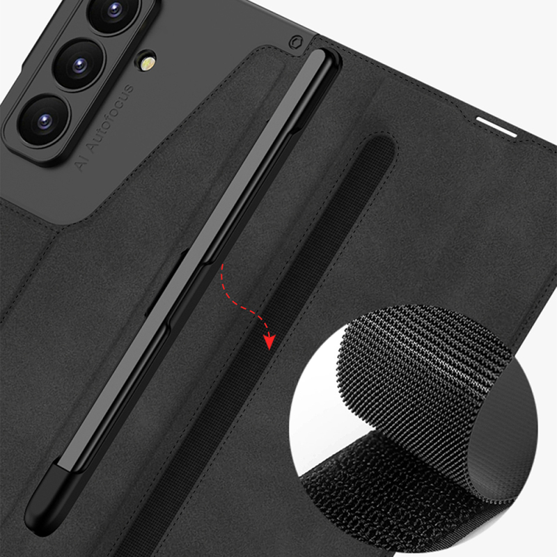 Galaxy Z Fold 7 Kılıf Kamera Korumalı Kadife Tasarımlı Zore Kıpta Kalem Bölmeli Fest Kapak - 8