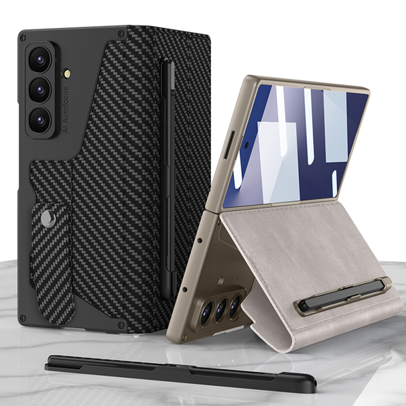 Galaxy Z Fold 7 Kılıf Kamera Korumalı Kadife Tasarımlı Zore Kıpta Kalem Bölmeli Fest Kapak - 9