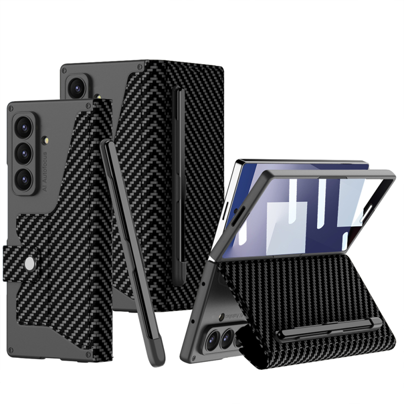 Galaxy Z Fold 7 Kılıf Kamera Korumalı Karbon Tasarımlı Zore Kıpta Kalem Bölmeli Fest Kapak - 1