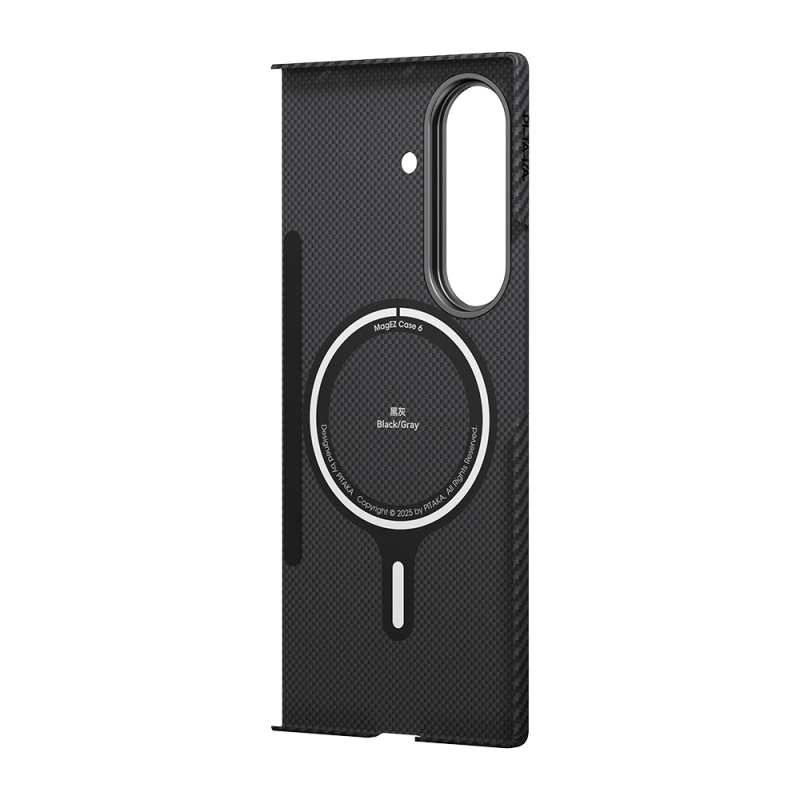 Galaxy Z Fold 7 Kılıf M-safe Şarj Özellikli 600D Aramid Fiber Pitaka Ultra-Slim Classic Serisi Black-Grey Twill Kapak - 4
