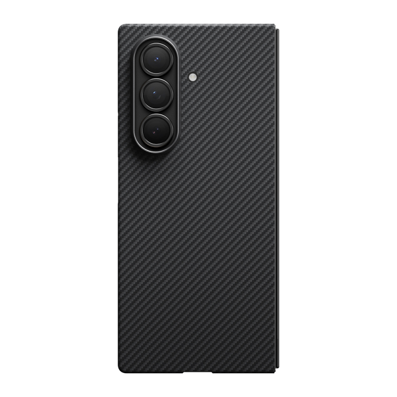 Galaxy Z Fold 7 Kılıf M-safe Şarj Özellikli 600D Aramid Fiber Pitaka Ultra-Slim Classic Serisi Black-Grey Twill Kapak - 5