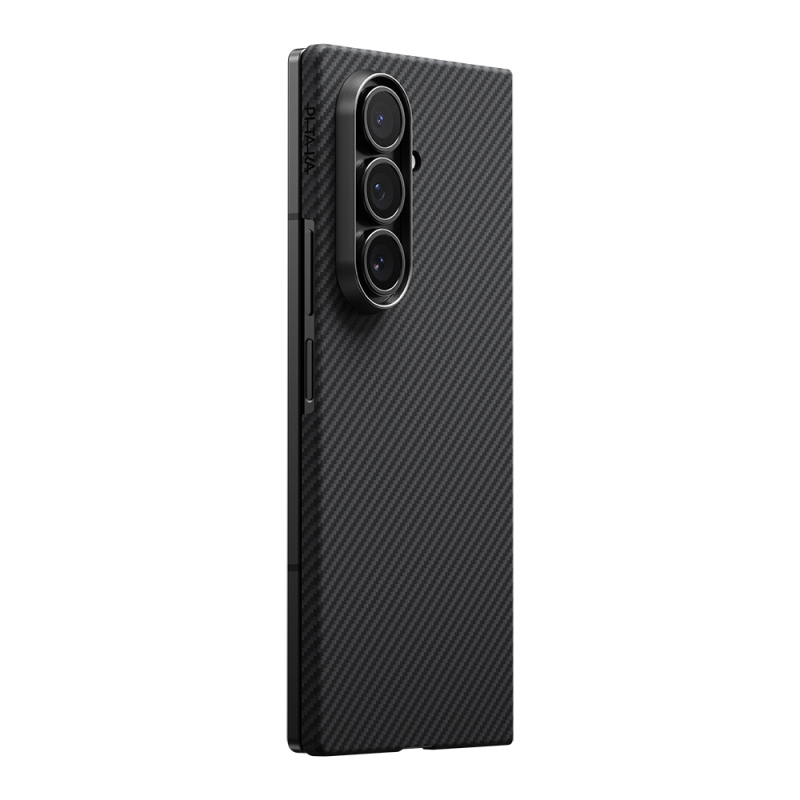 Galaxy Z Fold 7 Kılıf M-safe Şarj Özellikli 600D Aramid Fiber Pitaka Ultra-Slim Classic Serisi Black-Grey Twill Kapak - 2