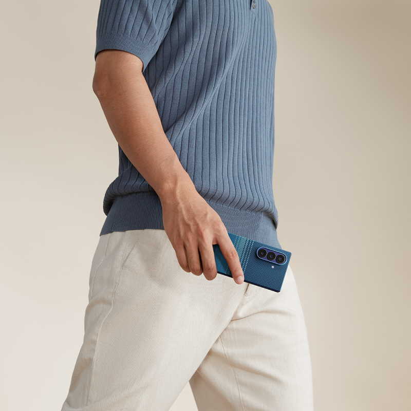 Galaxy Z Fold 7 Kılıf M-safe Şarj Özellikli Aramid Fiber Pitaka Tactile Woven Sunset-Moonrise Serisi Kapak - 14