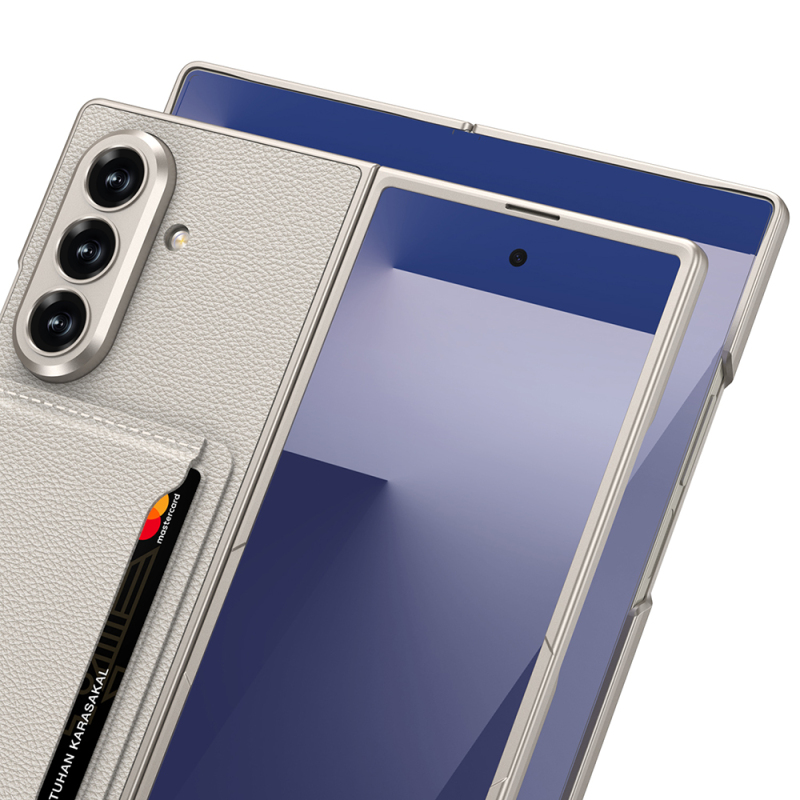 Galaxy Z Fold 7 Suni Deri Arka Yüzey Zore Kartlıklı Kıpta Silikon Kapak - 14