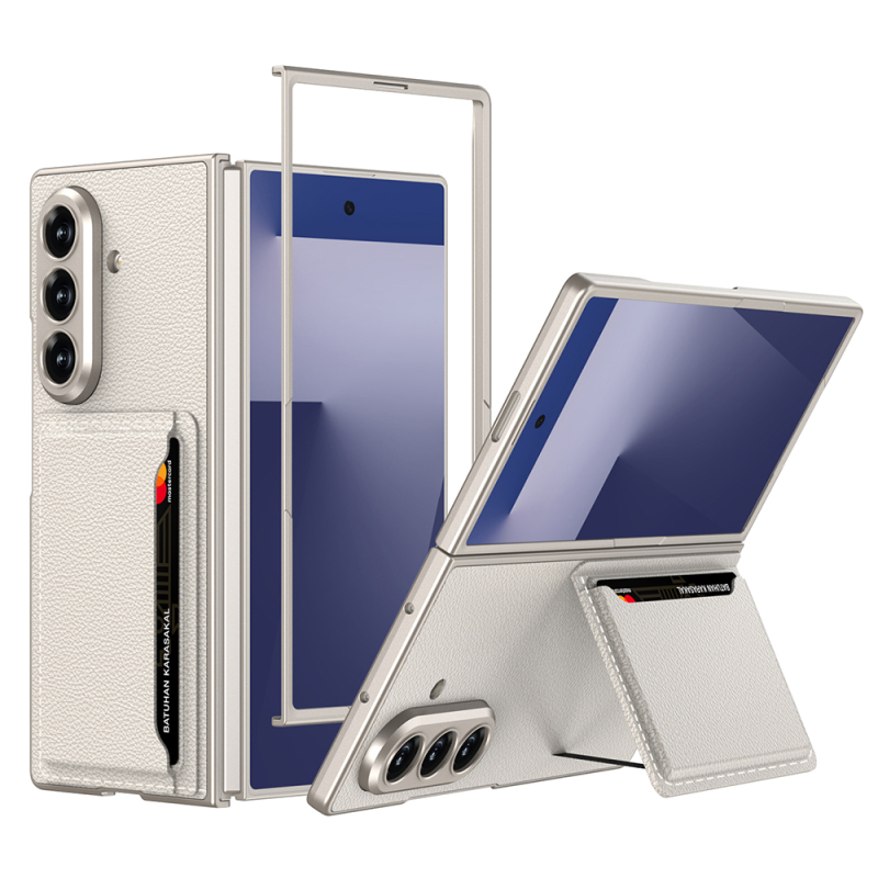 Galaxy Z Fold 7 Suni Deri Arka Yüzey Zore Kartlıklı Kıpta Silikon Kapak - 1