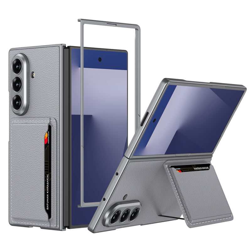 Galaxy Z Fold 7 Suni Deri Arka Yüzey Zore Kartlıklı Kıpta Silikon Kapak - 3