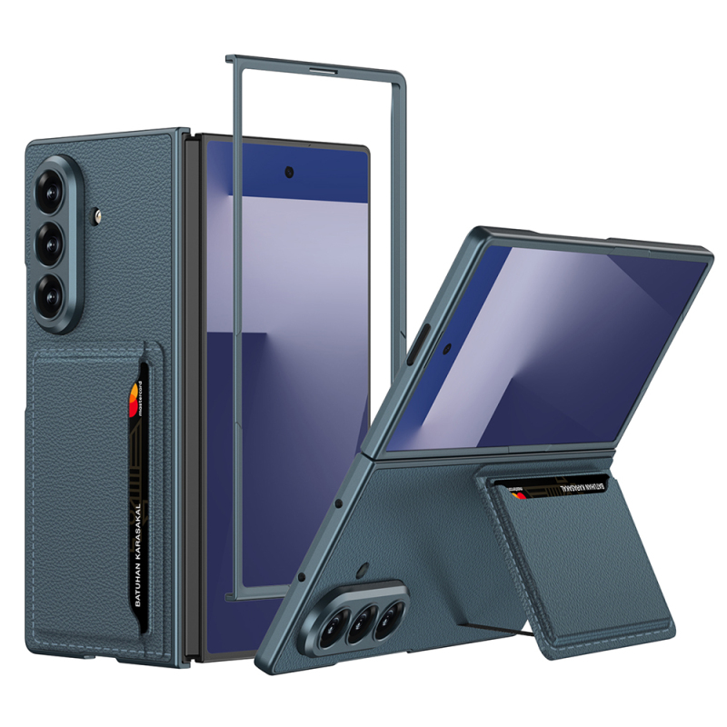 Galaxy Z Fold 7 Suni Deri Arka Yüzey Zore Kartlıklı Kıpta Silikon Kapak - 6