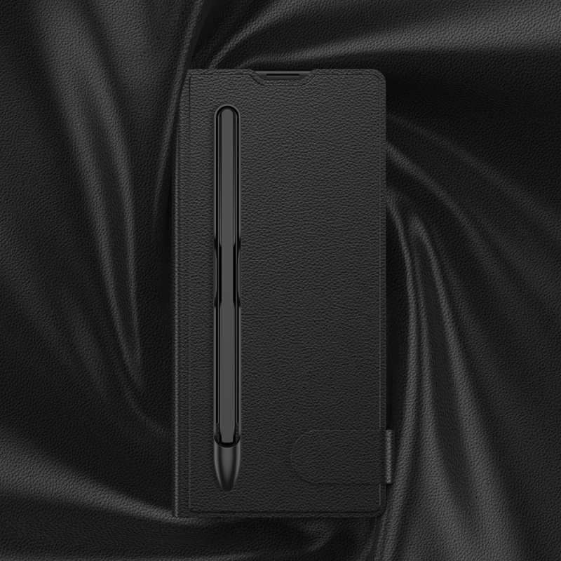 Galaxy Z Fold 7 Suni Deri Tasarımlı Kalem Bölmeli Zore Kıpta Kartlıklı Standlı Kapak - 8