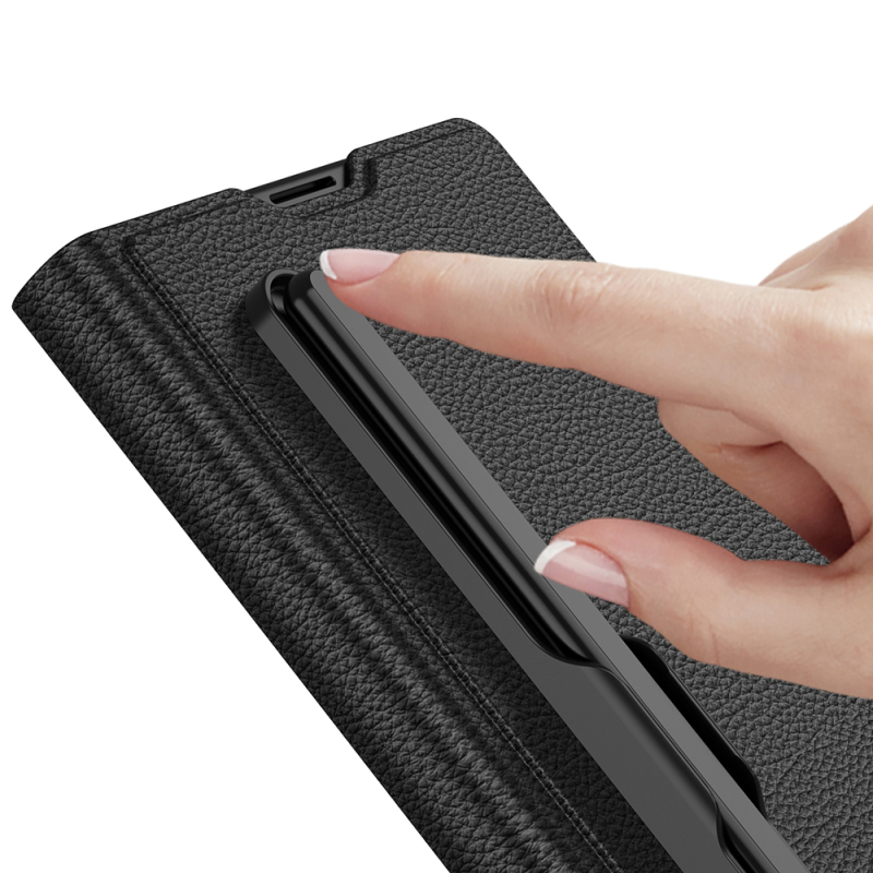 Galaxy Z Fold 7 Suni Deri Tasarımlı Kalem Bölmeli Zore Kıpta Kartlıklı Standlı Kapak - 5