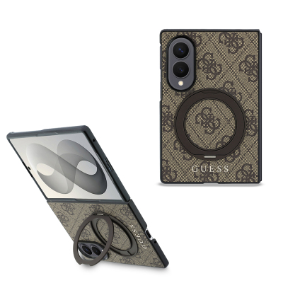 Galaxy Z Fold 8 Case Guess Original Licensed M-safe Charging Feature 360-Degree Rotating Stand PU Metal Logo Cover - 3