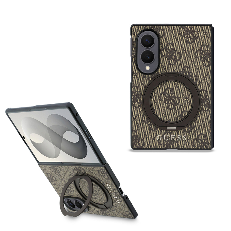 Galaxy Z Fold 8 Case Guess Original Licensed M-safe Charging Feature 360-Degree Rotating Stand PU Metal Logo Cover - 3