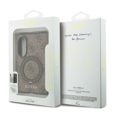 Galaxy Z Fold 8 Case Guess Original Licensed M-safe Charging Feature 360-Degree Rotating Stand PU Metal Logo Cover - 9
