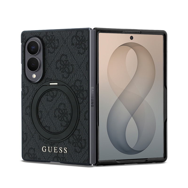Galaxy Z Fold 8 Case Guess Original Licensed M-safe Charging Feature 360-Degree Rotating Stand PU Metal Logo Cover - 2