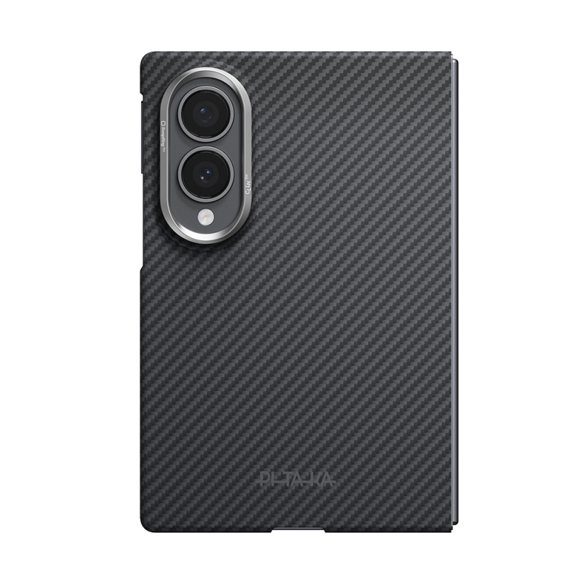 Galaxy Z Fold 8 Case M-safe Charging Feature 600D Aramid Carbon Fiber Pitaka Edge Series Black-Grey Twill Cover - 1